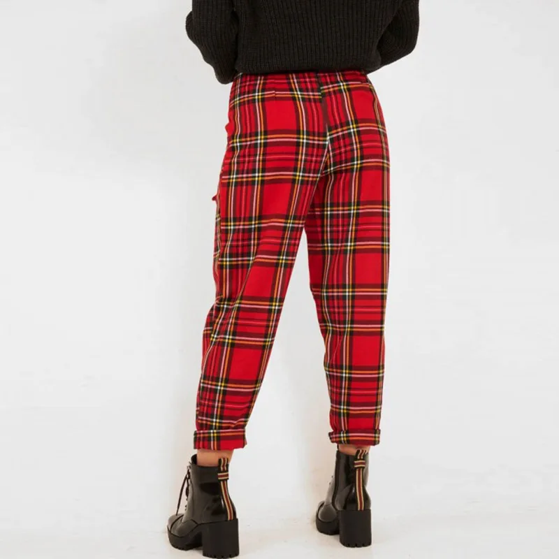 High Waist Beige Check Frill Waist Side 