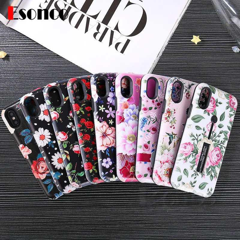 Flower Ring Kickstand Case for iPhone X 7 8 6 s Plus 7P 8P Hide Stand Holder Phone Cases |