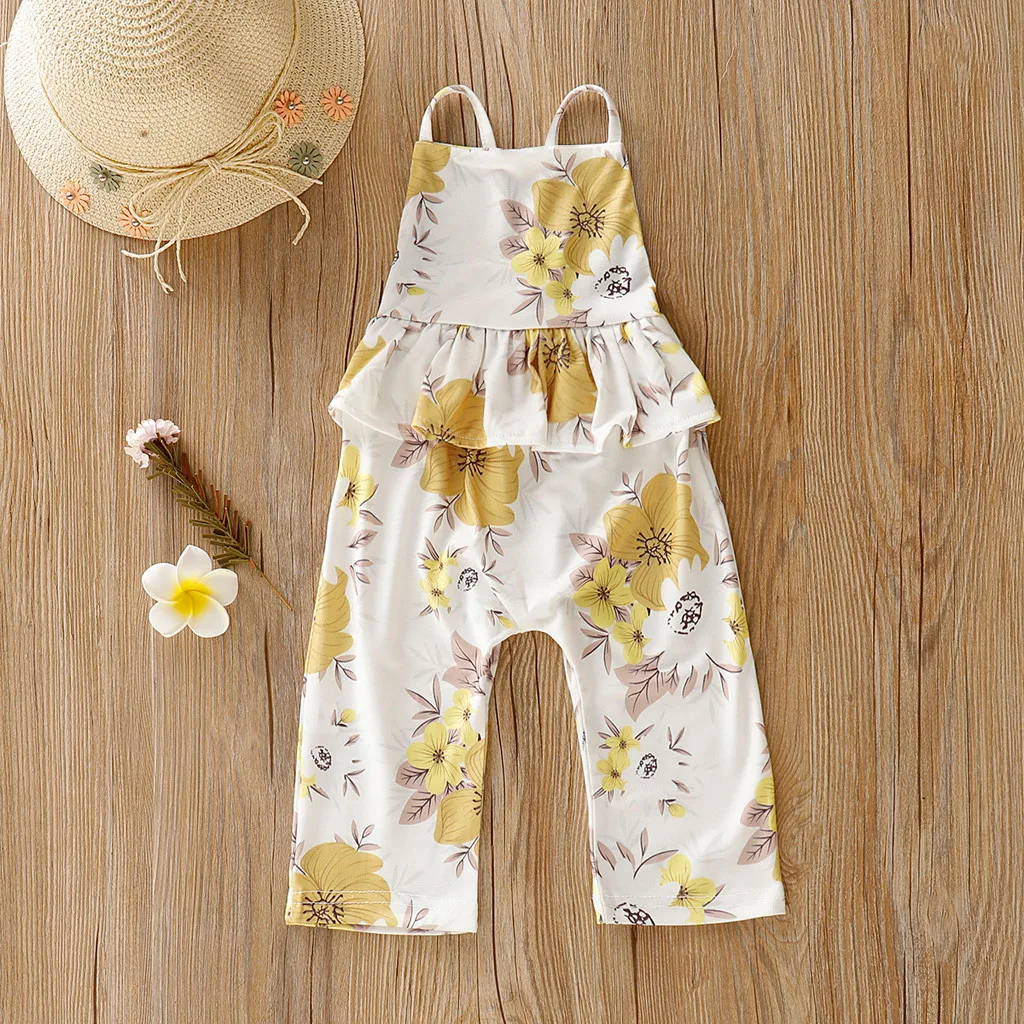 

Summer Baby Clothes Fashion Girl Kid Straps Backless Floral Printed Sleeveless Overall Romper Casual Clothes bebek tulum