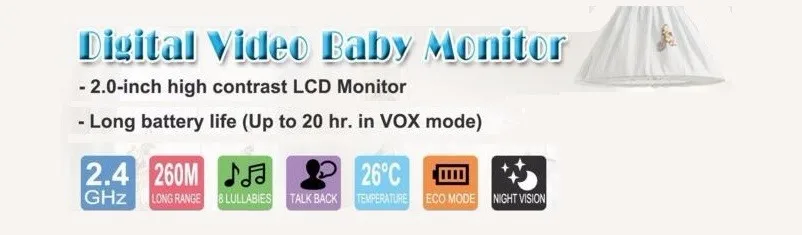 Babycam радионяня s vb601 Новинка 2,0 дюймов lcd колыбельные монитор температуры 2 способа разговора ИК ночного видения английское меню радионяня