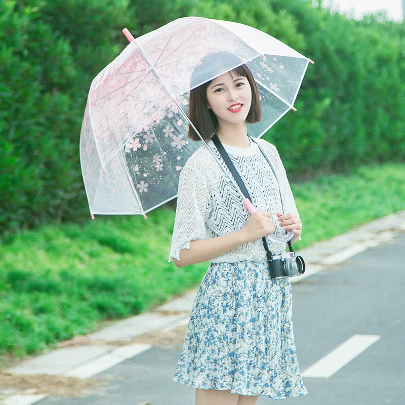 New Fashion Transparent Clear Umbrella Cherry Blossom Mushroom Apollo