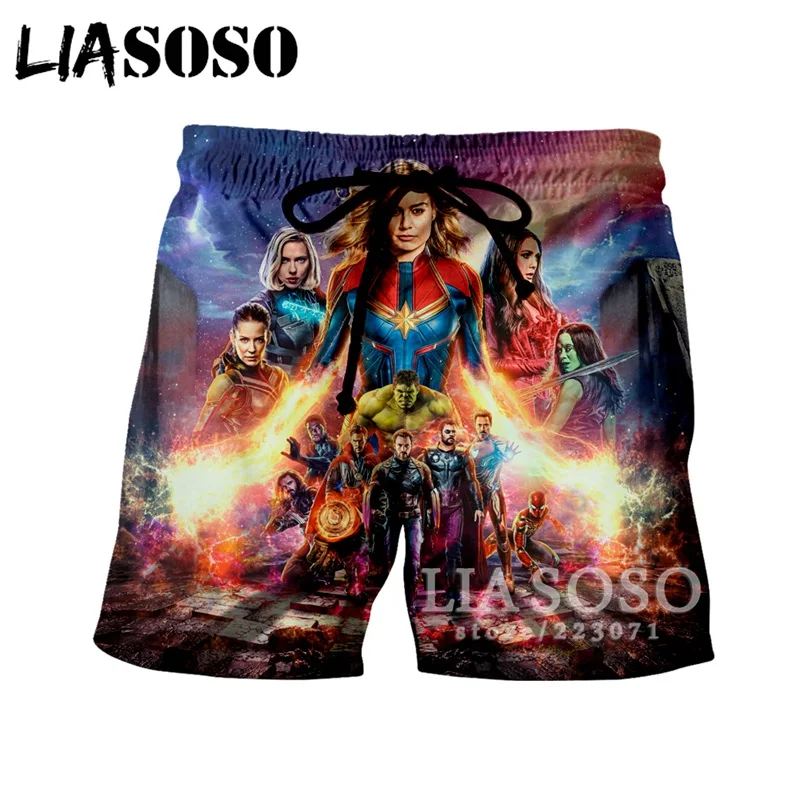 LIASOSO 2019 Лето Для мужчин Для женщин шорты 3D печати Последние фильма мстители эндшпиль пляжные Фитнес Спортивные шорты модные Костюмы B008-06