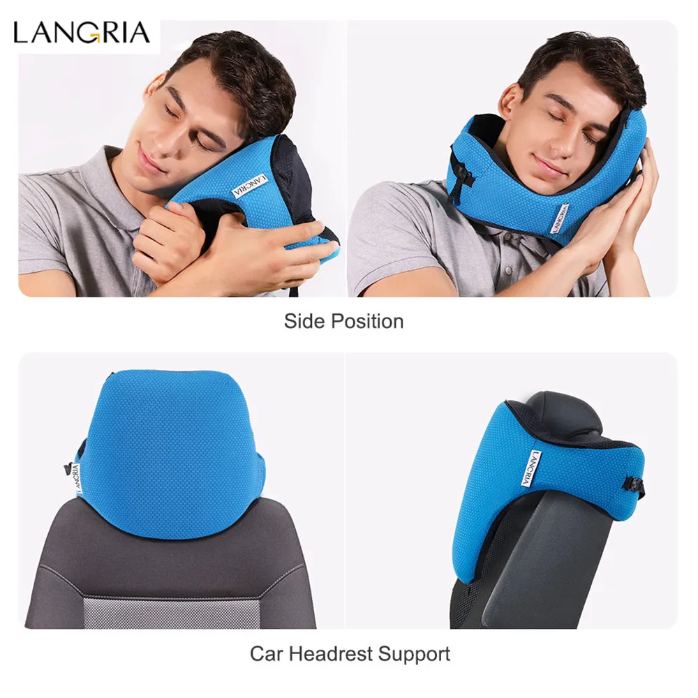 

LANGRIA 6-in-1 Travel Neck Pillow Long Haul Astronaut Memory Foam with Detachable Hood Adjustable Neck Size Side Elastic Pocket