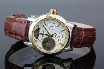 

GEDIMAI Women Watch Top Fashion Brand Female Clock Gold Case Leather Strap Waterproof Mechanical Wristwatches relogio feminino