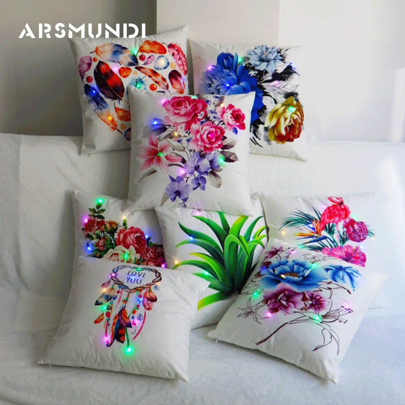 

Vintage Flower led Cushion Cover Decorative Home Living Room Bed Chair Seat Waist Throw Cushion Case Rose Leaves Pillowcases
