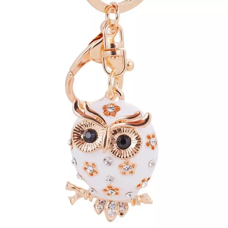 

Fashion creative rhinestone owl car key ring female bag pendant alloy crystal owl keychain key chains