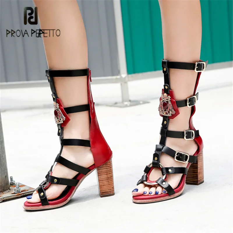 Prova Perfetto Sexy Women Summer Boots Straps Chunky High Heel Sandals Fashion Hollow Out High Boots Gladiator Sandalias Mujer цена Prova Perfetto Sexy Women Summer Boots Straps Chunky High Heel Sandals Fashion Hollow Out High Boots Gladiator Sandalias Mujer цены онлайн