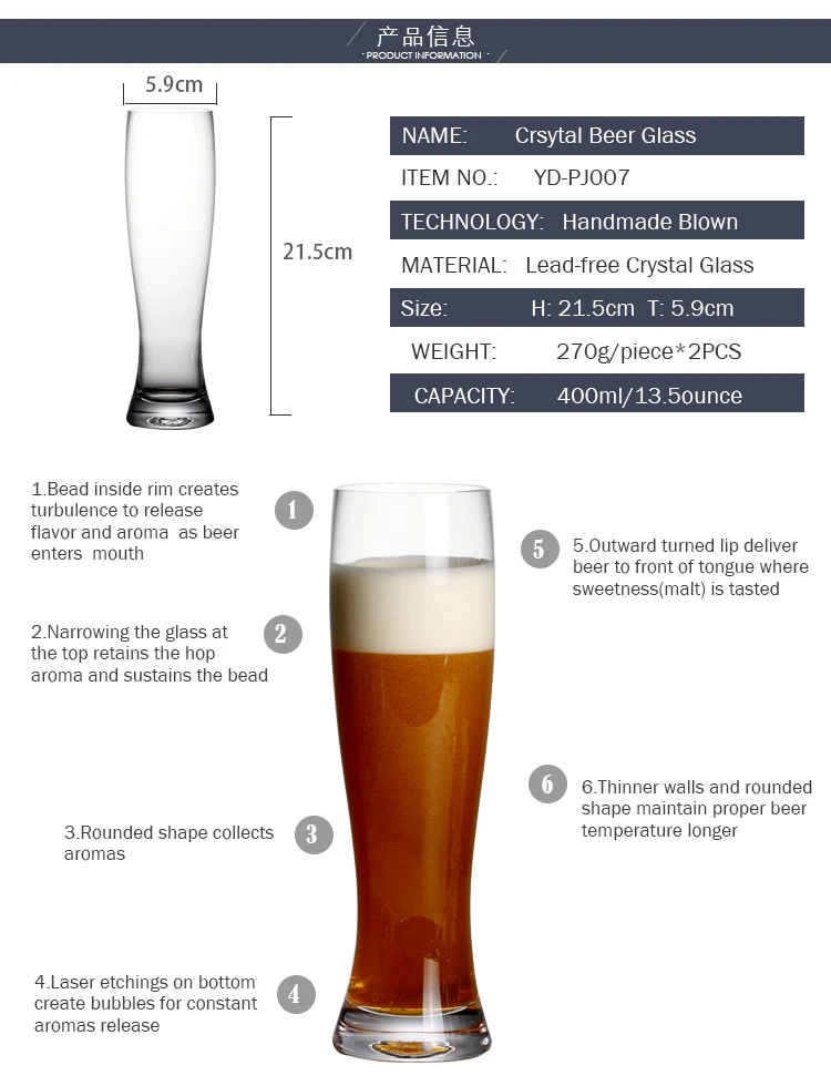 Набор из 2 13,5 унций новые бессвинцовые хрустальные пивные бокалы ручной работы, пивные бокалы для семейного бара, вечерние бокалы объемом 400 мл