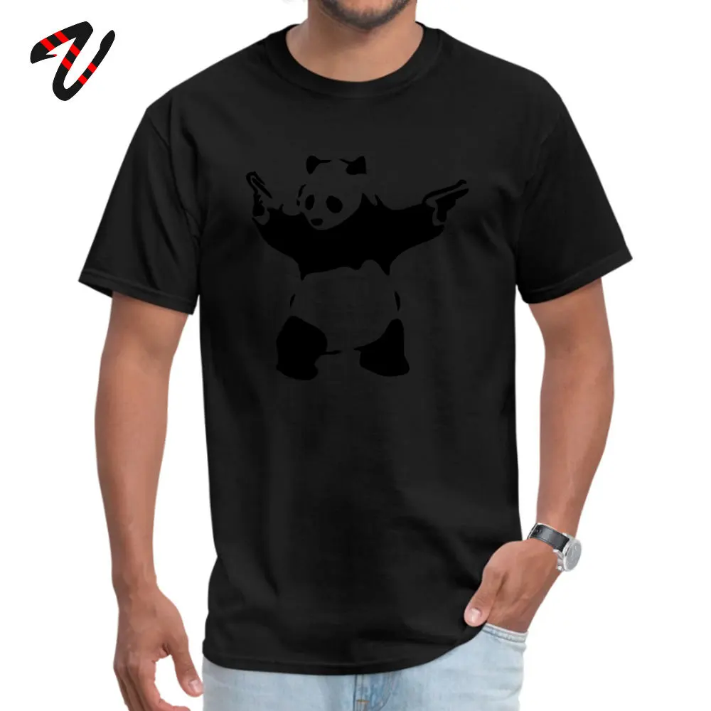 BanksyPandaGuns Crewneck Top T-shirts VALENTINE DAY Tops Tees Short Sleeve Coupons Cotton cosie Tops T Shirt Simple Style Men's Banksy-Panda-Guns002 black