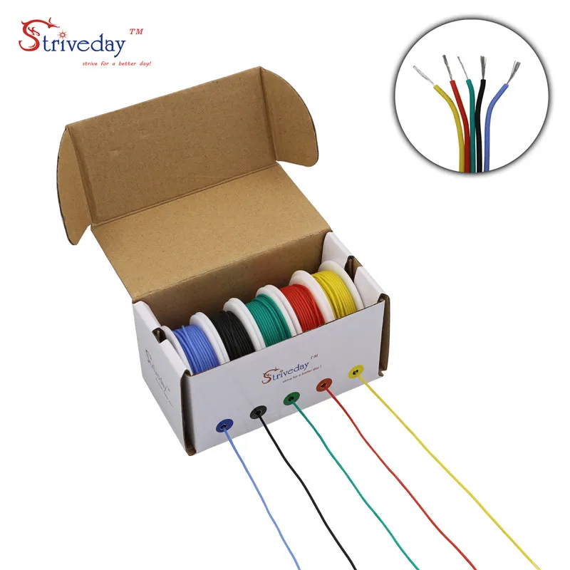 50 м 30awg силиконовые Провода 5 цветовой гаммы коробка 1 коробка 2 пакет Электрические Провода линии Медь