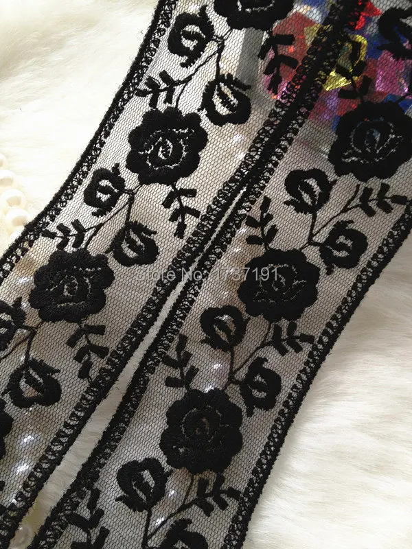 

2 Yards Black Tulle Lace Trim Exquisite Cotton Flower Embroidered Lace Trim 4.7cm Wide