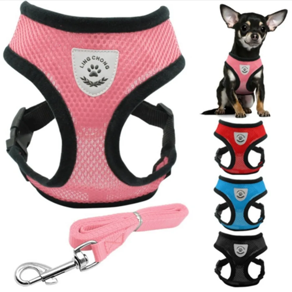 

Breathable Mesh Small Dog Pet Harness and Leash Set Puppy Cat Vest Harness Collar For Chihuahua Pug Bulldog Cat arnes perro