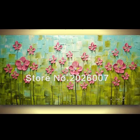 203ORIGINAL Contemporary Landscape Art Green Pink Flowers Painting Textured Modern Oil Painting by Susanna Ready to Hang 48x24 Made2Order