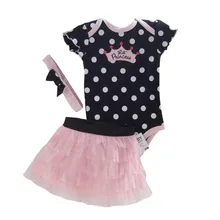1Set Baby Girl Polka Dot Headband Romper TUTU Outfit Party Birthday Costume 6 Colors