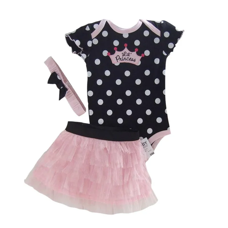 1Set Baby Girl Polka Dot Headband font b Romper b font TUTU Outfit Party Birthday Costume