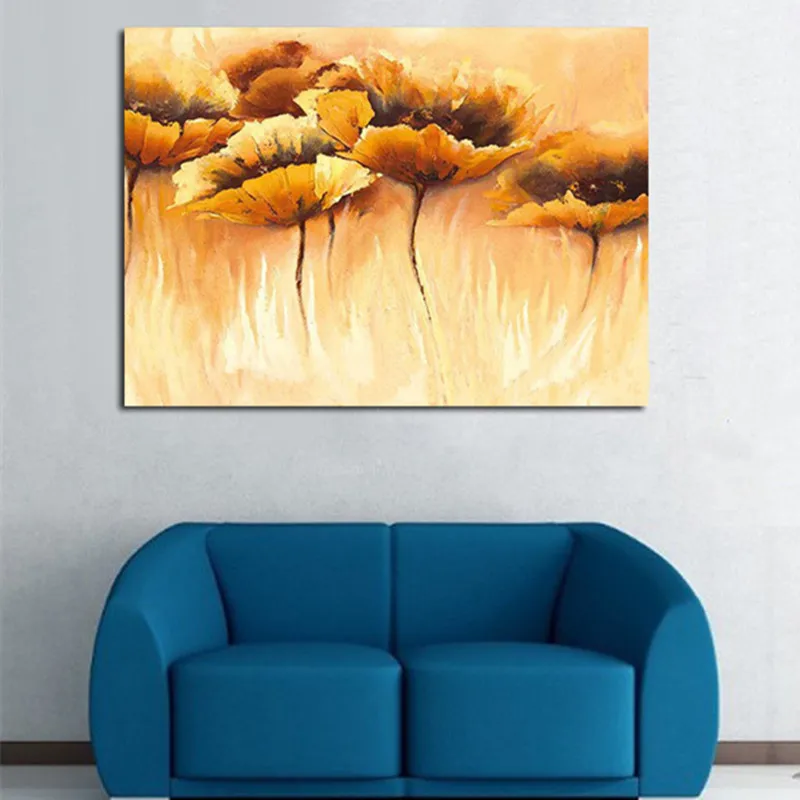 

Large Gold Yellow Floral Painting Handpainted Abstract Flower Oil Paintings on Canvas Home Decor Wall Art Flowers Pictures Gifts