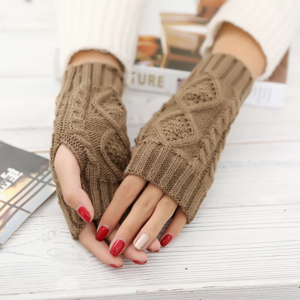 Fashion Gloves Women Winter Hand Arm Crochet Knitting Fingerless Gloves