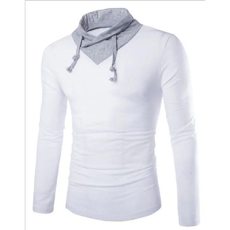 

Free shipping men collar stitching explosion models fashion casual long-sleeved T-shirt design