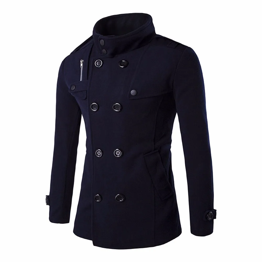 Осенне-зимнее мужское шерстяное пальто, зауженное пальто, двубортная верхняя одежда, Теплая мужская повседневная куртка, пальто, мужское