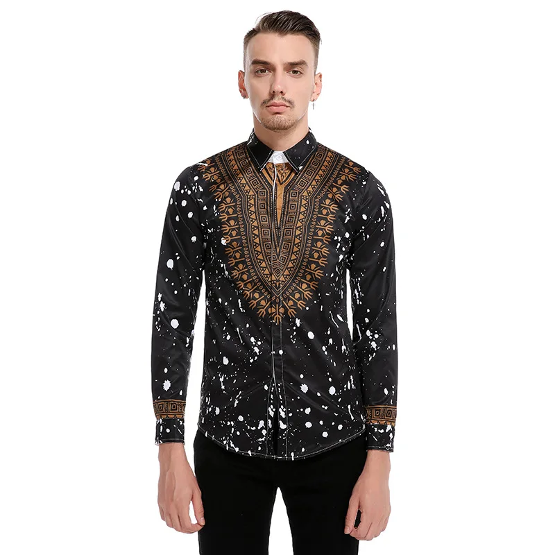 European Size Spring Autumn Mens Printed Floral Shirt Cotton Casual Long Sleeve Male Clothes Slim Comfortable
