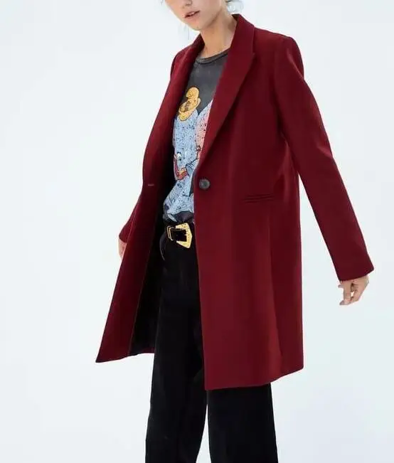Las mujeres de invierno rojo largo abrigo de lana, una elegante botón Oversize Parka abrigo cappotto donna abrigos para mujer invierno 2019 - 3