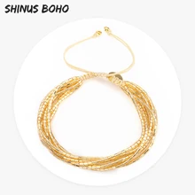 

SHINUSBOHO Multi-layer MGB Beads Statement Bracelet Women Men 4 Color Knotted with Gold Coin Bracelet Adjustable bracciali donna