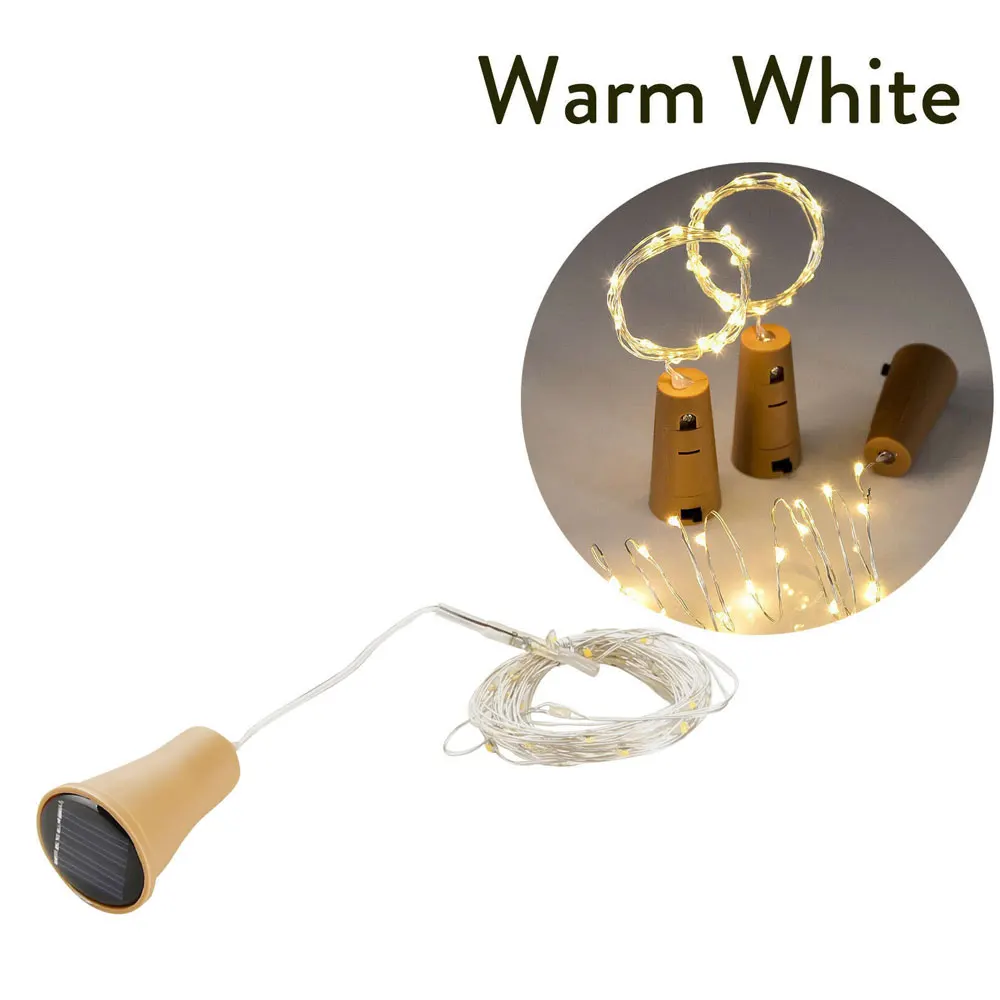 5X1 м, 1,5 м, 2 м, светодиодный светильник на солнечных батареях в форме пробки, гирлянда из медной проволоки, праздничный уличный Сказочный светильник s для вечерние украшения свадеб - Испускаемый цвет: Тёплый белый