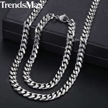 

Men Jewelry Set Stainless Steel Necklace Bracelet Set Curb Cuban Chain Fashion Dropshipping Jewelry 2018 Gifts 7mm KKS112