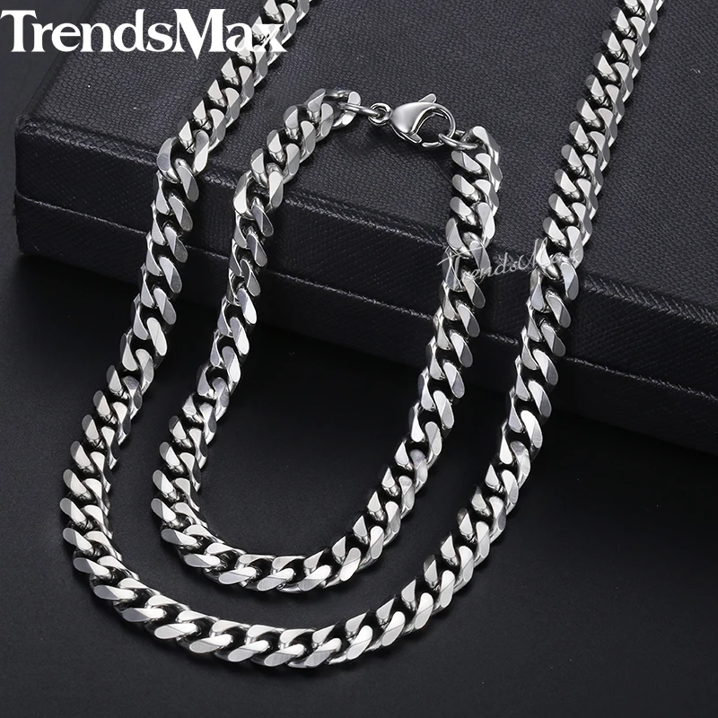 

Men Jewelry Set Stainless Steel Necklace Bracelet Set Silver Curb Cuban Chain Fashion Dropshipping Jewelry 2018 Gifts 7mm KKS112