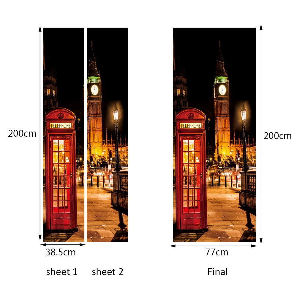 Красная телефонная будка в британском лондонском стиле, спортивная машина, Биг-Бен, Классическая дверная наклейка, DIY Фреска, домашний декор, плакат, ПВХ, водонепроницаемая наклейка