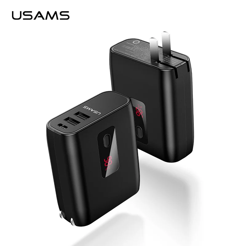 

USAMS 5000mah led Power Bank 2 in 1 EU/US Phone charger USB Charger Fast Charging Powerbank Dual USB External Battery Powerbank