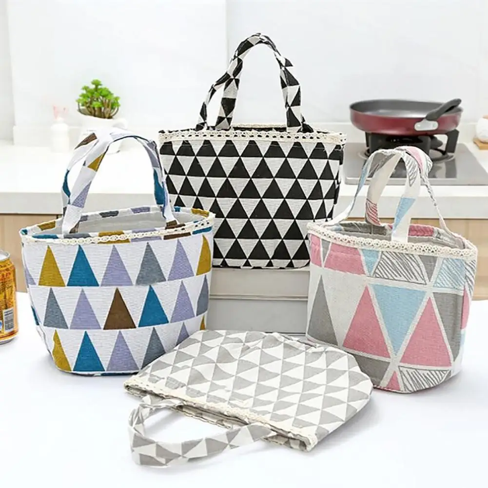 Triangle Print Picnic Thermal Insulated Lunch Box Tote Drawstring Cooler Bag bag Useful | Дом и сад