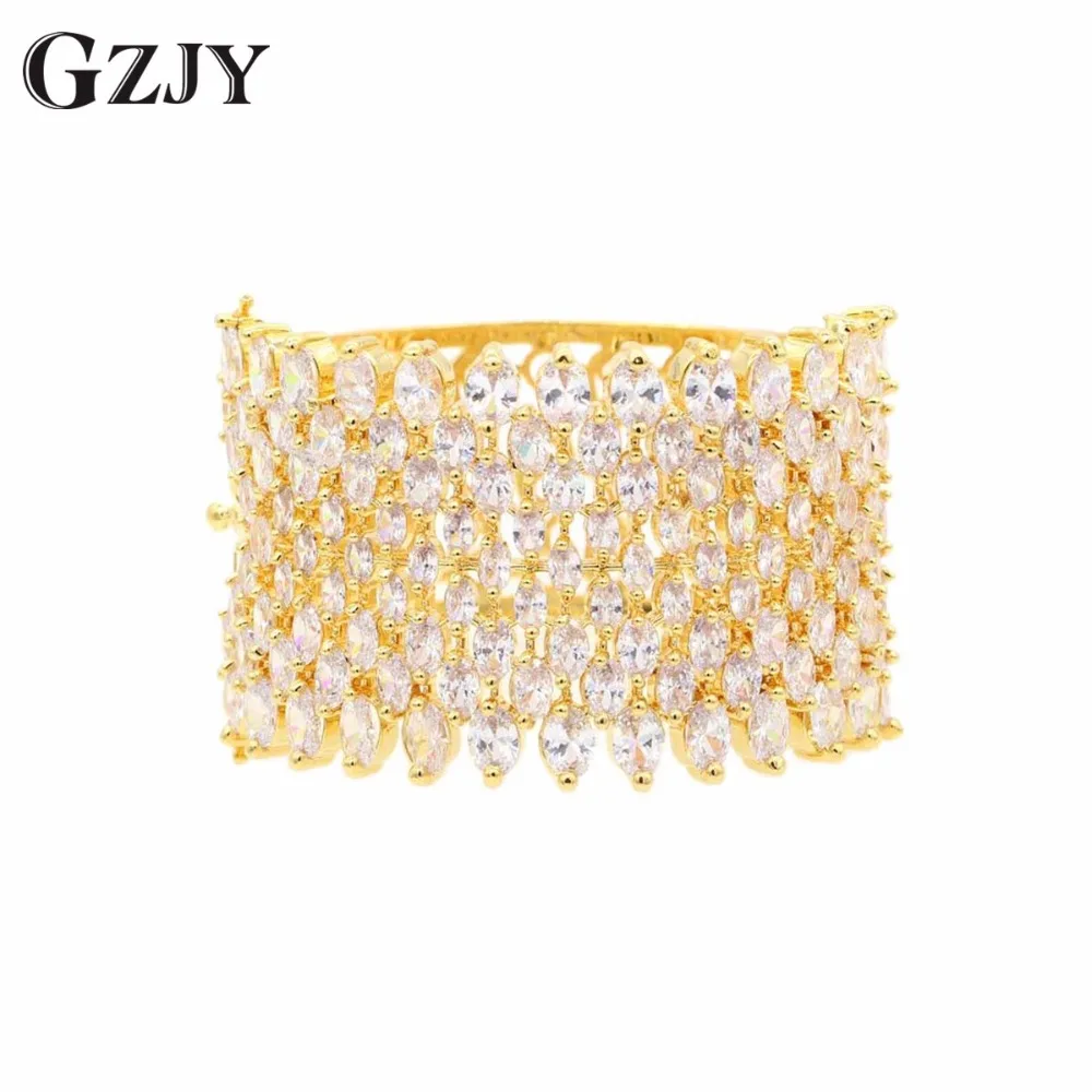 

GZJY Fashion Jewelry Gold Color Bracelet Bangle For Women Full Zircon Elegant Bracelets Wedding Party Gifts