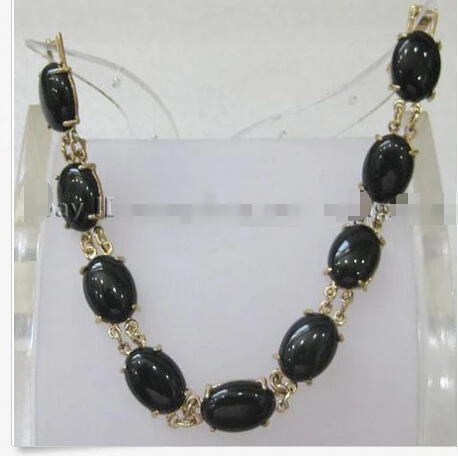 Natural Black Rich Agate Link Bracelet 7.5&quot AAA ^^@^18K GP SHIPPING 5.26 | Украшения и аксессуары