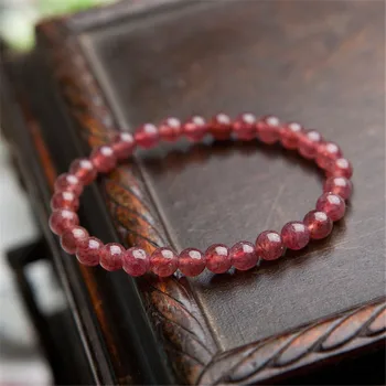 

Wholesale Genuine Natural Red Strawberry Quartz Crystal Round Bead Stretch Charm Bracelet Women Femme 6mm Free Shipping