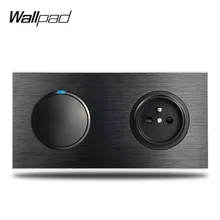 Настенная панель L6, черный металл, 1 переключатель, с французскими стенками, электрическая розетка, атласная алюминиевая рама, двойная пластина, 172*86 мм