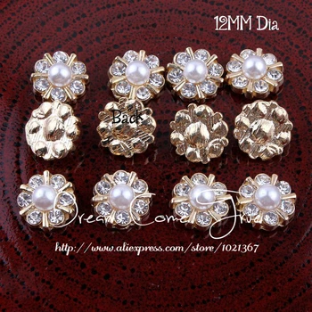 

50pcs/lot 12MM 2Colors Newborn Mini Flower Shaped Metal Flatback Button For Craft Clear Decorative Rhinestone Button For Wedding