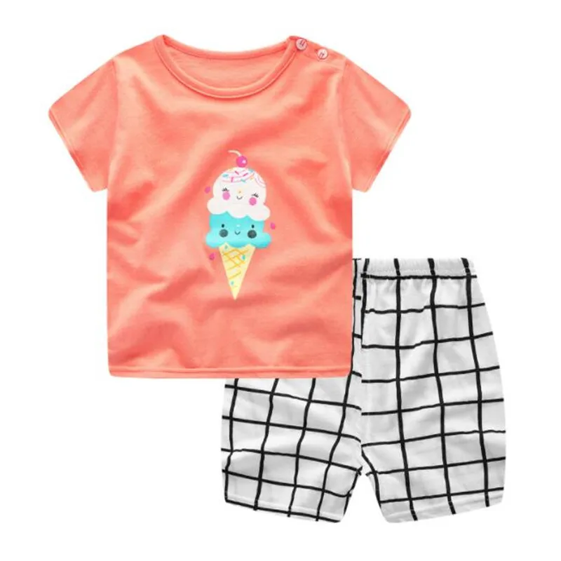 

Funfeliz Baby Girl Tracksuits Summer Girls Sports Suits Casual Short Sleeve Cartoon 2 PCS T-shirt Shorts Toddler Girl Clothing