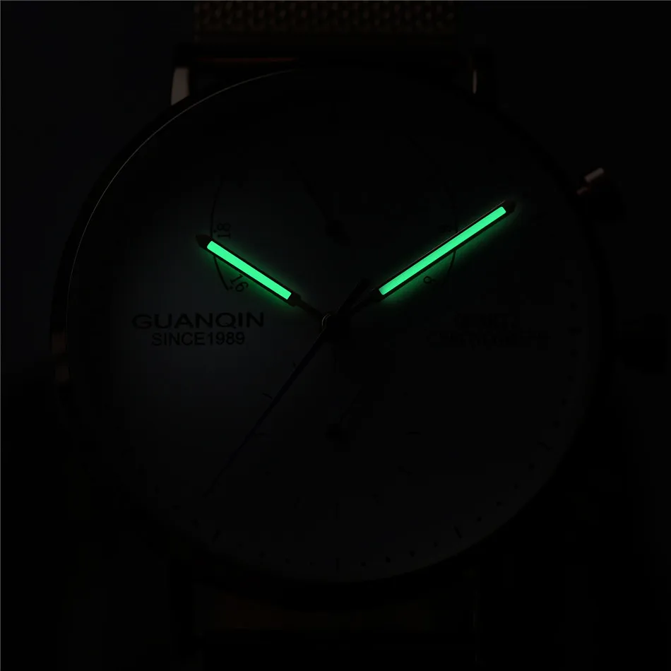 GUANQIN Дизайнерские мужские часы из натуральной кожи, Топ бренд, новые мужские спортивные часы, сапфировые аналоговые водонепроницаемые мужские кварцевые наручные часы