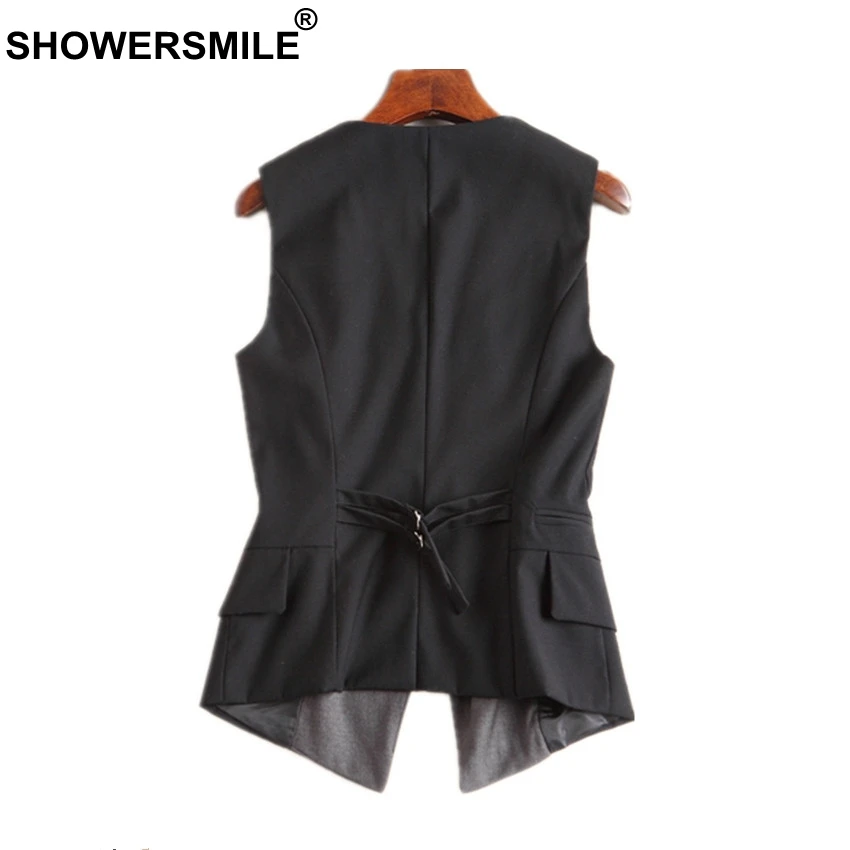 SHOWERSMILE Vest Women Patchwork Black Suit Vests Office Slim Fit Waistcoat Spring V Neck Button British Style Sleeveless Jacket