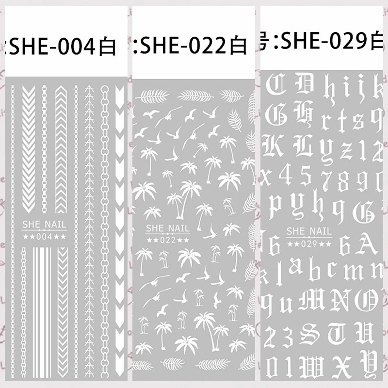 

1 Sheet White Various Line Geometry Flowers Letter Pattern Adhesive Nail Art Stickers Decorations DIY Tips SHE001-31#