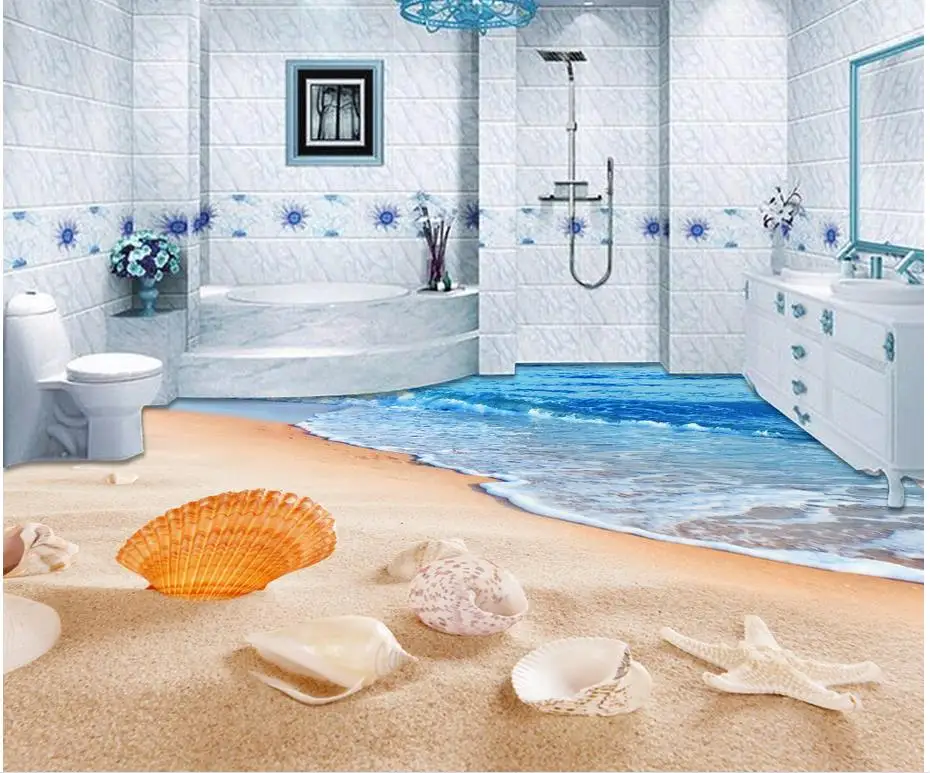3d wallpaper pvc Romantic Sandy beach Starfish conch Shell ...
