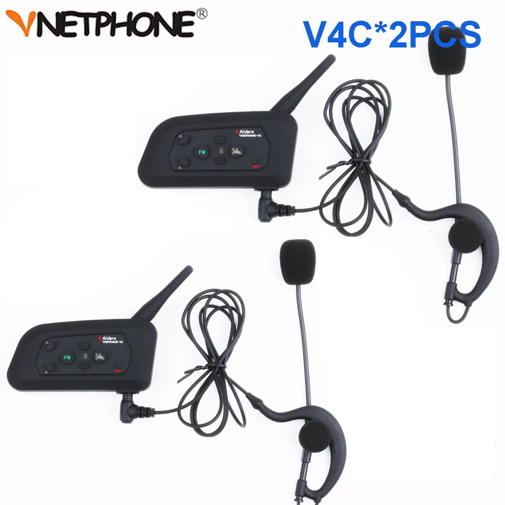 

2pcs Vnetphone V4C Full Duplex 1200M Football Referee Soccer Earhook Bluetooth Intercom Earphone BT Headset with FM Radio