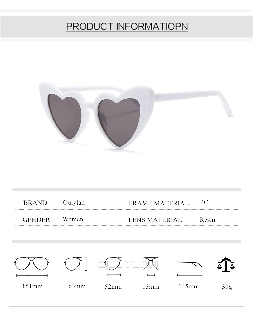 Oulylan Для женщин сердце кошачий глаз солнцезащитные очки Брендовая Дизайнерская обувь Лолита Солнцезащитные очки женские элегантные