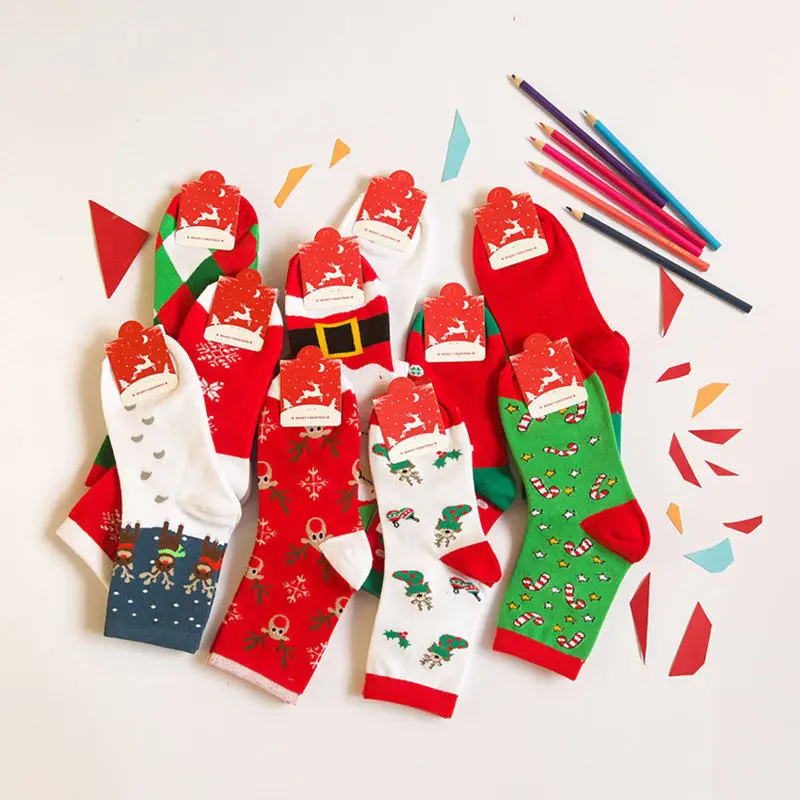 22019 New Christmas Socks Men Women Thicken Cotton Socks Autumn Winter Tube Socks Elk Snowman Print Socks Gifts 5Pcs