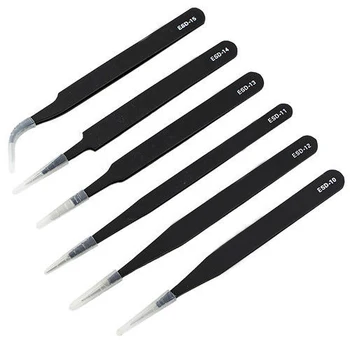 

5x 6 pcs Safe Anti-static Stainless Steel Tweezers Repairing Maintenance Tools ESD Free shipping