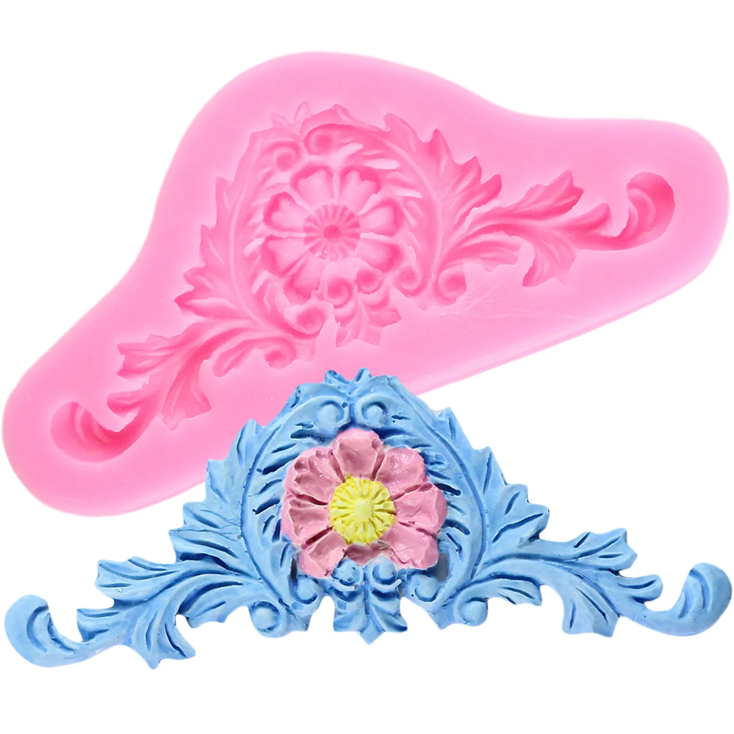 

3D Baroque Damask Scroll Crown Wedding Fondant Cake Decorating Tools Cake Border Silicone Molds Gunpaste Chocolate Moulds XL095