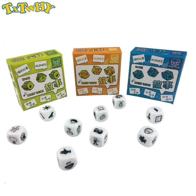 

9 pcs Dice Telling Story Cube with Box Story Dice Game English Instructions Family/Parents/Party Funny Imagine Magic Toys