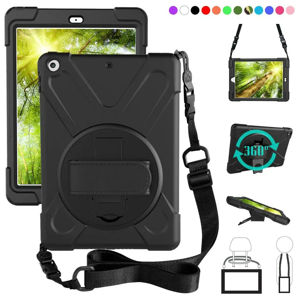 

For iPad 9.7 2018 Case iPad 9.7'' 2017 9.7 inch Tablet Case 360 Rotating Hand Shoulder Strap Shockproof Case for Apple iPad9.7