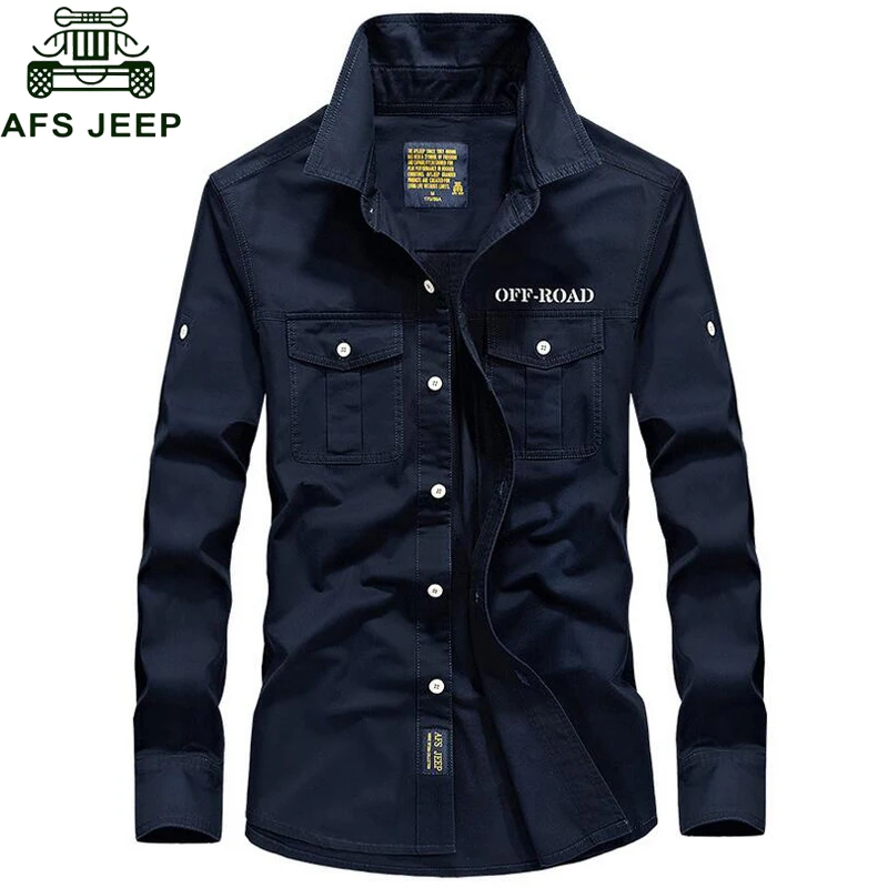 Günstig AFS Jeep Marke Frühling Autum Militär Shirt Männer 100% Baumwolle Langarm Armee Shirts Camisetas hombre Plus Größe 4XL Chemise homme